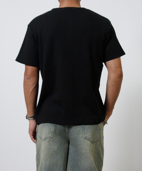 NYLAUS(ナイラス)の「【Nylaus】ヘンリーネック ワッフル 半袖Tシャツ 無地 ストレッチ(Tシャツ/カットソー・メンズ・杢グレー/ホワイト/ブラック・L/LL/M)」の6枚目の写真