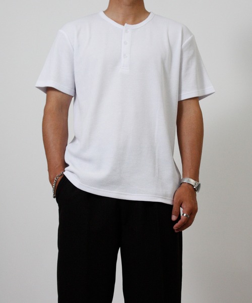 NYLAUS(ナイラス)の「【Nylaus】ヘンリーネック ワッフル 半袖Tシャツ 無地 ストレッチ(Tシャツ/カットソー・メンズ・杢グレー/ホワイト/ブラック・L/LL/M)」の11枚目の写真