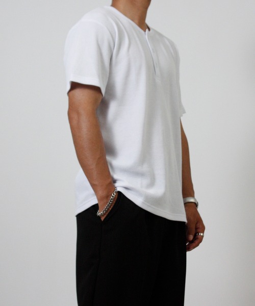 NYLAUS(ナイラス)の「【Nylaus】ヘンリーネック ワッフル 半袖Tシャツ 無地 ストレッチ(Tシャツ/カットソー・メンズ・杢グレー/ホワイト/ブラック・L/LL/M)」の12枚目の写真