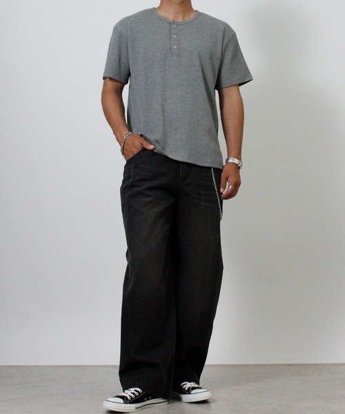 NYLAUS(ナイラス)の「【Nylaus】ヘンリーネック ワッフル 半袖Tシャツ 無地 ストレッチ(Tシャツ/カットソー・メンズ・杢グレー/ホワイト/ブラック・L/LL/M)」の22枚目の写真