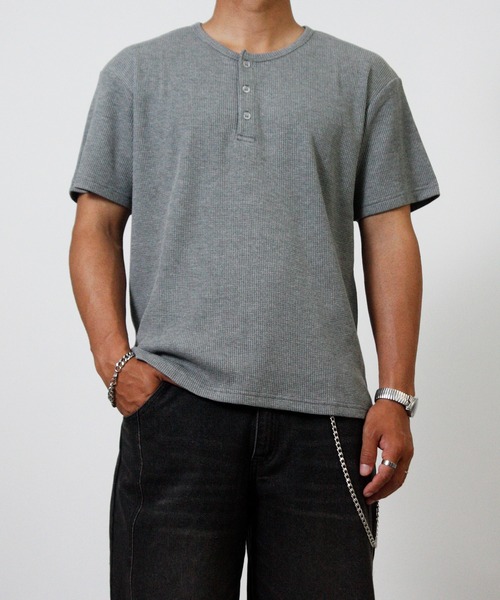 NYLAUS(ナイラス)の「【Nylaus】ヘンリーネック ワッフル 半袖Tシャツ 無地 ストレッチ(Tシャツ/カットソー・メンズ・杢グレー/ホワイト/ブラック・L/LL/M)」の18枚目の写真
