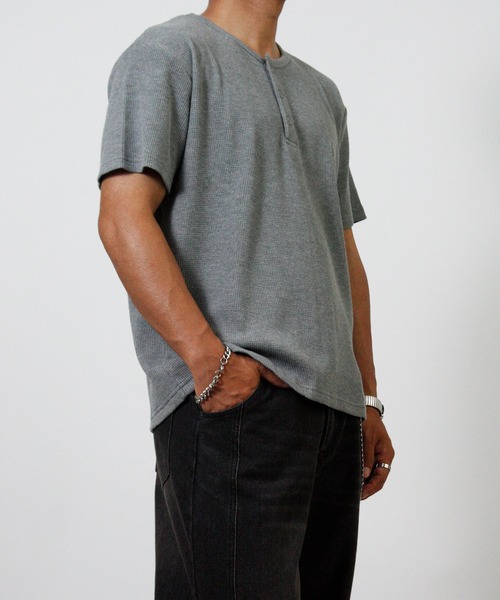 NYLAUS(ナイラス)の「【Nylaus】ヘンリーネック ワッフル 半袖Tシャツ 無地 ストレッチ(Tシャツ/カットソー・メンズ・杢グレー/ホワイト/ブラック・L/LL/M)」の19枚目の写真