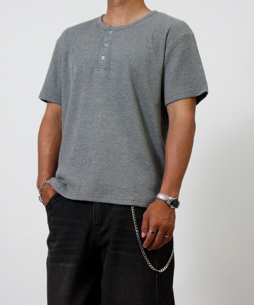 NYLAUS(ナイラス)の「【Nylaus】ヘンリーネック ワッフル 半袖Tシャツ 無地 ストレッチ(Tシャツ/カットソー・メンズ・杢グレー/ホワイト/ブラック・L/LL/M)」の21枚目の写真