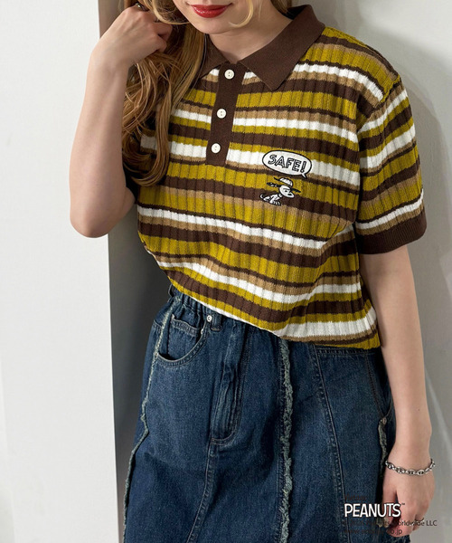 PEANUTS(ピーナッツ)の「PEANUTSコラボ マルチボーダーポロ衿ニットトップス(Tシャツ/カットソー・レディース・ブラウン/レッド/ブルー・FREE)」の18枚目の写真