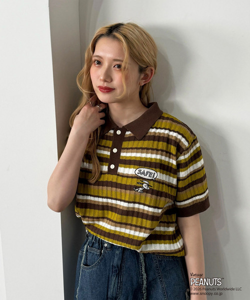 PEANUTS(ピーナッツ)の「PEANUTSコラボ マルチボーダーポロ衿ニットトップス(Tシャツ/カットソー・レディース・ブラウン/レッド/ブルー・FREE)」の20枚目の写真