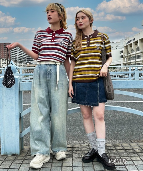 PEANUTS(ピーナッツ)の「PEANUTSコラボ マルチボーダーポロ衿ニットトップス(Tシャツ/カットソー・レディース・ブラウン/レッド/ブルー・FREE)」の6枚目の写真