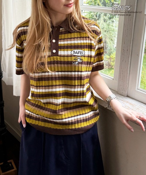 PEANUTS(ピーナッツ)の「PEANUTSコラボ マルチボーダーポロ衿ニットトップス(Tシャツ/カットソー・レディース・ブラウン/レッド/ブルー・FREE)」の11枚目の写真
