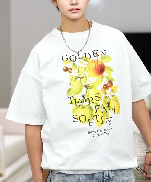 接触冷感 ルーズフィット グラフィック 半袖Tシャツ 短丈可能 ドロスト