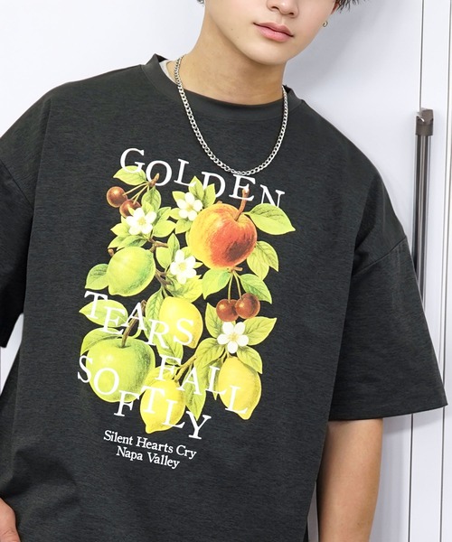 接触冷感 ルーズフィット グラフィック 半袖Tシャツ 短丈可能 ドロスト