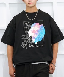 接触冷感 ルーズフィット グラフィック 半袖Tシャツ 短丈可能 ドロスト