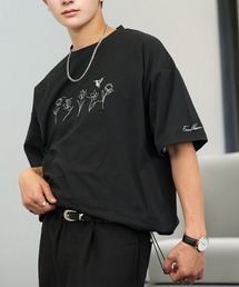 接触冷感 ルーズフィット グラフィック 半袖Tシャツ 短丈可能 ドロスト