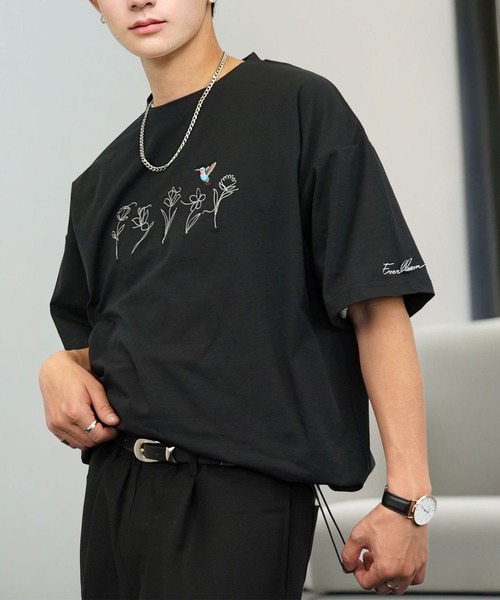 接触冷感 ルーズフィット グラフィック 半袖Tシャツ 短丈可能 ドロスト