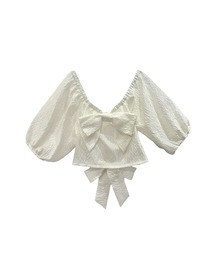 jacquard ribbon puff blouse