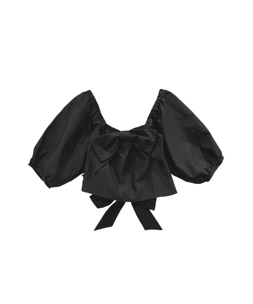 HONEY MI HONEY(ハニーミーハニー)の「jacquard ribbon puff blouse(シャツ/ブラウス・レディース・ピンク/オフホワイト/ブラック・FREE)」の3枚目の写真