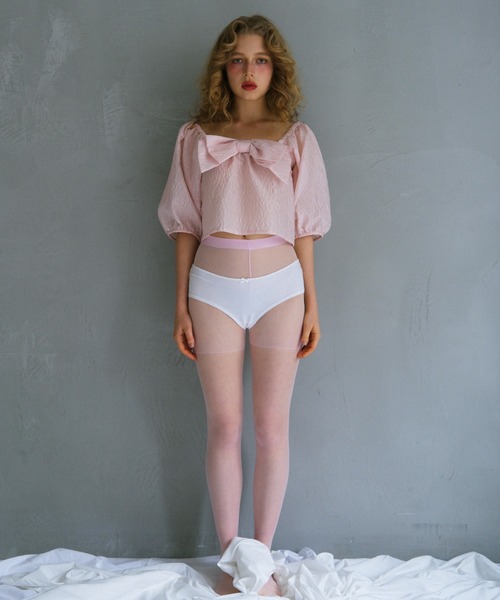 HONEY MI HONEY(ハニーミーハニー)の「jacquard ribbon puff blouse(シャツ/ブラウス・レディース・ピンク/オフホワイト/ブラック・FREE)」の7枚目の写真