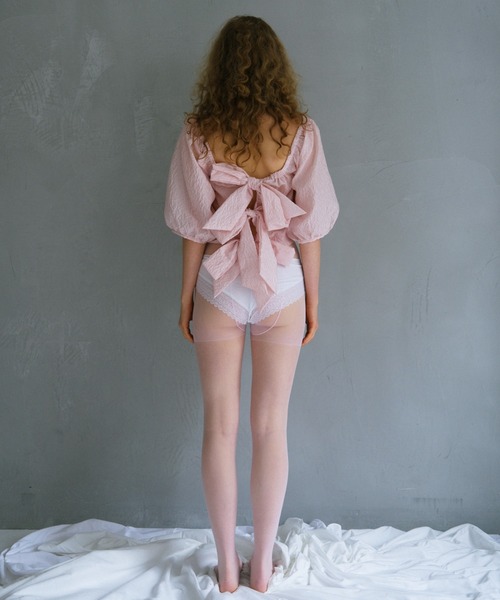 HONEY MI HONEY(ハニーミーハニー)の「jacquard ribbon puff blouse(シャツ/ブラウス・レディース・ピンク/オフホワイト/ブラック・FREE)」の8枚目の写真