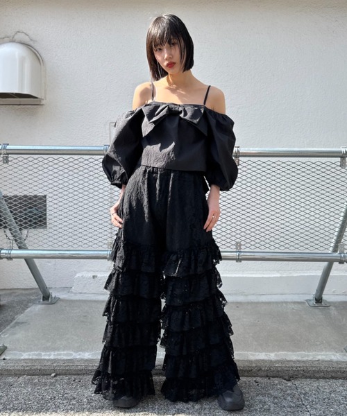 HONEY MI HONEY(ハニーミーハニー)の「jacquard ribbon puff blouse(シャツ/ブラウス・レディース・ピンク/オフホワイト/ブラック・FREE)」の9枚目の写真