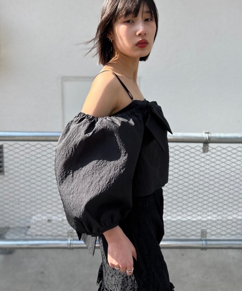 HONEY MI HONEY(ハニーミーハニー)の「jacquard ribbon puff blouse(シャツ/ブラウス・レディース・ピンク/オフホワイト/ブラック・FREE)」の10枚目の写真