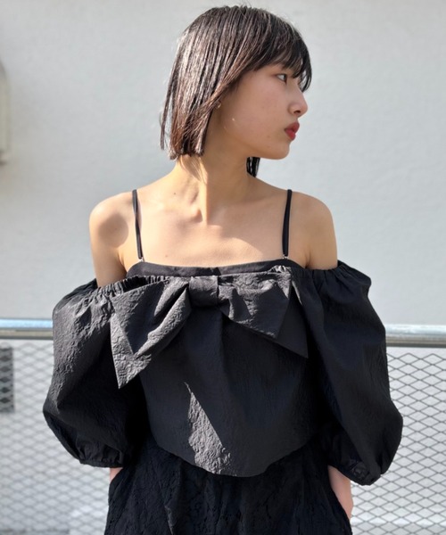 HONEY MI HONEY(ハニーミーハニー)の「jacquard ribbon puff blouse(シャツ/ブラウス・レディース・ピンク/オフホワイト/ブラック・FREE)」の11枚目の写真