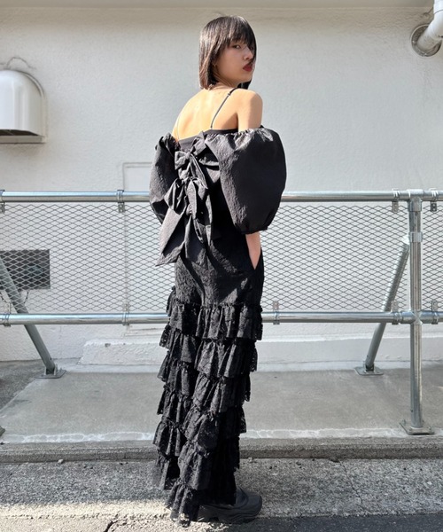 HONEY MI HONEY(ハニーミーハニー)の「jacquard ribbon puff blouse(シャツ/ブラウス・レディース・ピンク/オフホワイト/ブラック・FREE)」の13枚目の写真