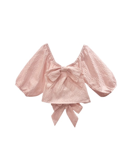 HONEY MI HONEY(ハニーミーハニー)の「jacquard ribbon puff blouse(シャツ/ブラウス・レディース・ピンク/オフホワイト/ブラック・FREE)」の14枚目の写真