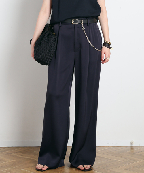 AP STUDIO（エーピーストゥディオ）の「ダブルサテンパンツ（スラックス・レディース・ブラウン/ネイビー・40/38/36/34）」の2枚目の写真