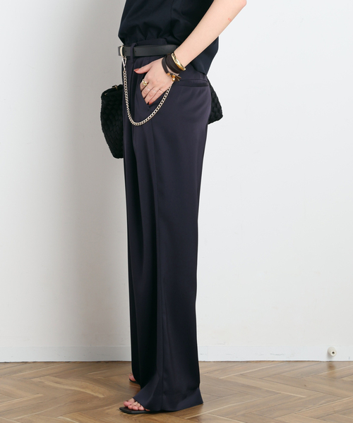 AP STUDIO（エーピーストゥディオ）の「ダブルサテンパンツ（スラックス・レディース・ブラウン/ネイビー・40/38/36/34）」の3枚目の写真