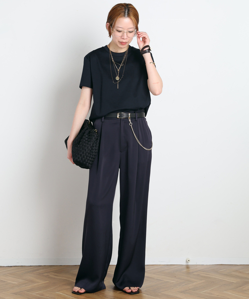 AP STUDIO（エーピーストゥディオ）の「ダブルサテンパンツ（スラックス・レディース・ブラウン/ネイビー・40/38/36/34）」の5枚目の写真