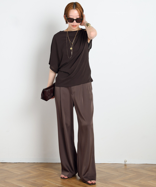 AP STUDIO（エーピーストゥディオ）の「ダブルサテンパンツ（スラックス・レディース・ブラウン/ネイビー・40/38/36/34）」の10枚目の写真
