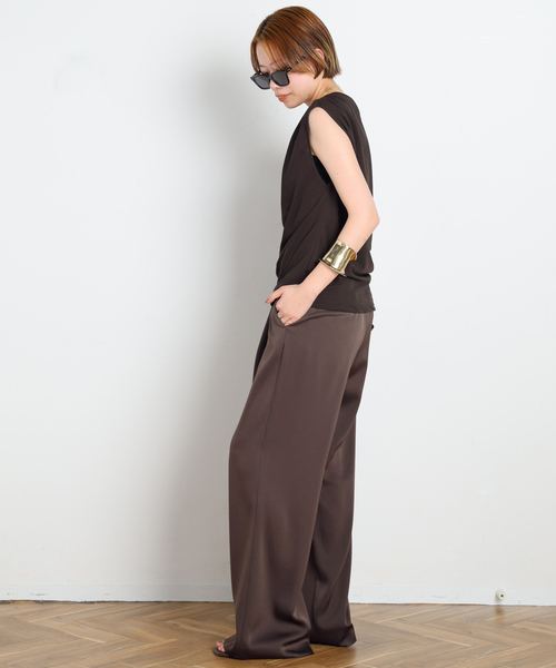 AP STUDIO（エーピーストゥディオ）の「ダブルサテンパンツ（スラックス・レディース・ブラウン/ネイビー・40/38/36/34）」の11枚目の写真