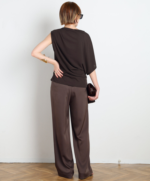 AP STUDIO（エーピーストゥディオ）の「ダブルサテンパンツ（スラックス・レディース・ブラウン/ネイビー・40/38/36/34）」の12枚目の写真
