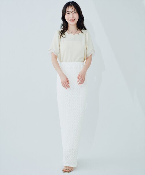 natural couture(ナチュラルクチュール)の「ストレッチレーススカート(スカート・レディース・サックスブルー/ピンク/オフホワイト・FREE)」の7枚目の写真