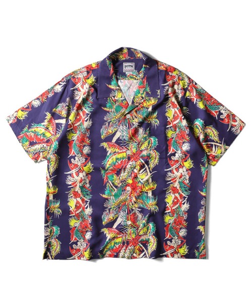 HOUSTON(ヒューストン)の「HOUSTON アロハシャツ(PALM TREE)(シャツ/ブラウス・メンズ・ブラック/ネイビー/ラベンダー・MEDIUM/LARGE/X-LARGE/XX-LARGE/SMALL)」の2枚目の写真
