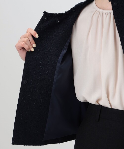 BALLSEY（ボールジィ）の「コットンスラブツイード セミダブルクルーネックジャケット（ノーカラージャケット・レディース・ネイビー・34/36/38）」の6枚目の写真