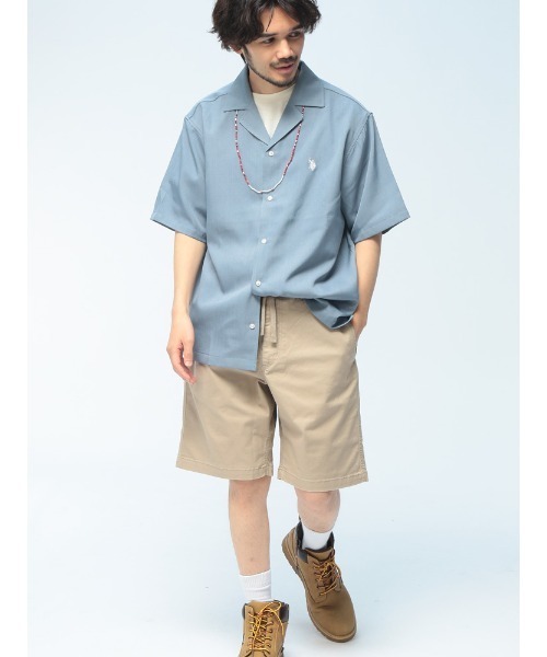 U.S. POLO ASSN.（ユーエスポロアッスン）の「U.S. POLO ASSN. (ユーエスポロアッスン) 開襟シャツ 半袖 PLM62700 ワンポイント ロゴ刺繍 オープンカラー オーバーシャツ ユニセックス（シャツ/ブラウス・メンズ・ブラック/ブルー/グレー・M/L/LL）」の6枚目の写真
