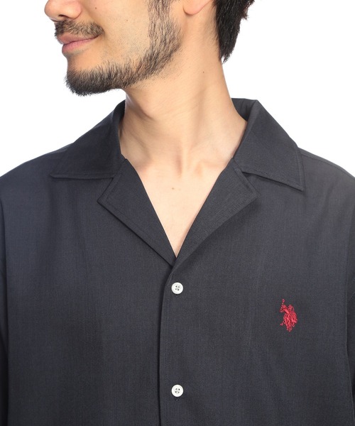 U.S. POLO ASSN.（ユーエスポロアッスン）の「U.S. POLO ASSN. (ユーエスポロアッスン) 開襟シャツ 半袖 PLM62700 ワンポイント ロゴ刺繍 オープンカラー オーバーシャツ ユニセックス（シャツ/ブラウス・メンズ・ブラック/ブルー/グレー・M/L/LL）」の9枚目の写真