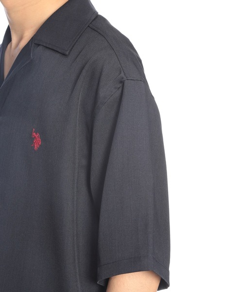 U.S. POLO ASSN.（ユーエスポロアッスン）の「U.S. POLO ASSN. (ユーエスポロアッスン) 開襟シャツ 半袖 PLM62700 ワンポイント ロゴ刺繍 オープンカラー オーバーシャツ ユニセックス（シャツ/ブラウス・メンズ・ブラック/ブルー/グレー・M/L/LL）」の10枚目の写真