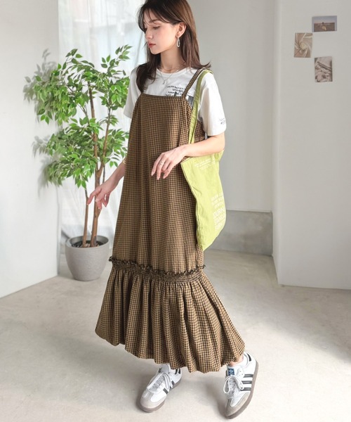 classicalelf(クラシカルエルフ)の「可愛く体型カバー。春夏秋3シーズン着られるサッカー素材バックリボン裾バルーンギンガムチェックキャミロングワンピース(ワンピース・レディース・チャコール/ブラック/ブラウン・LARGE/MEDIUM/SMALL/X-LARGE)」の14枚目の写真