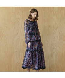 MAXZA（マージャコレクション）の「エスニックパターンボートネックシフォンロングワンピース（ワンピース）」