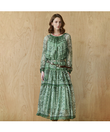 MAXZA（マージャコレクション）の「エスニックパターンボートネックシフォンロングワンピース（ワンピース）」