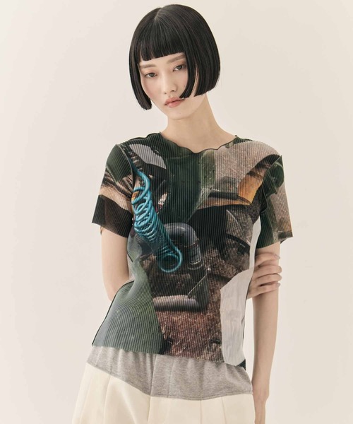 kotohayokozawa（コトハヨコザワ）の「【kotohayokozawa/コトハヨコザワ】SHEER GRAPHIC TOP/シアーグラフィックトップ（Tシャツ/カットソー・レディース・グリーン/その他1・FREE）」の9枚目の写真
