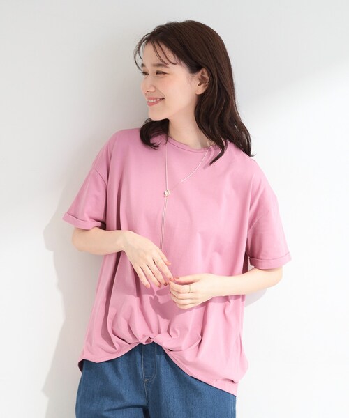SHOO・LA・RUE(シューラルー)の「【ひんやり/体型カバー/S-LL】インせず決まる フロントタックデザインTシャツ(Tシャツ/カットソー・レディース・ライトベージュ/ホワイト系5/ピンク系/カーキ/ブルー/ブラック・01/02/04/03)」の17枚目の写真