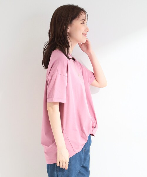 SHOO・LA・RUE(シューラルー)の「【ひんやり/体型カバー/S-LL】インせず決まる フロントタックデザインTシャツ(Tシャツ/カットソー・レディース・ライトベージュ/ホワイト系5/ピンク系/カーキ/ブルー/ブラック・01/02/04/03)」の18枚目の写真