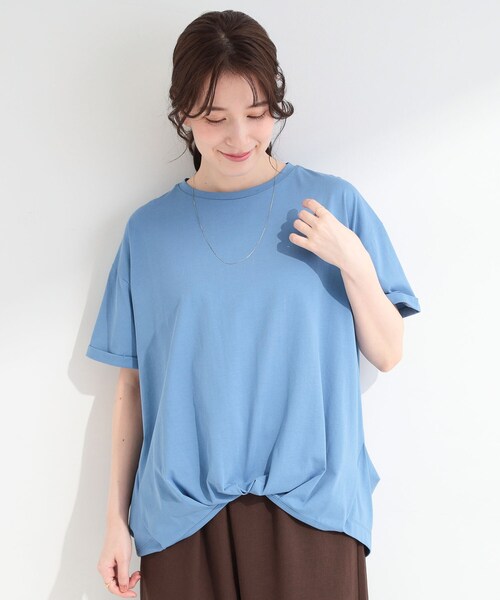SHOO・LA・RUE（シューラルー）の「【ひんやり/洗濯機可/S-LL】インしてる風 フロントタックデザインTシャツ（Tシャツ/カットソー・レディース・ライトベージュ/ホワイト系5/ピンク系/カーキ/ブルー/ブラック・01/02/04/03）」の20枚目の写真