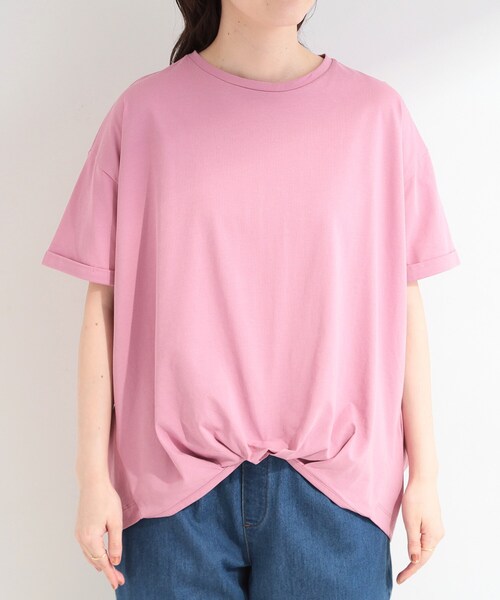 SHOO・LA・RUE（シューラルー）の「【ひんやり/洗濯機可/S-LL】インしてる風 フロントタックデザインTシャツ（Tシャツ/カットソー・レディース・ライトベージュ/ホワイト系5/ピンク系/カーキ/ブルー/ブラック・01/02/04/03）」の12枚目の写真