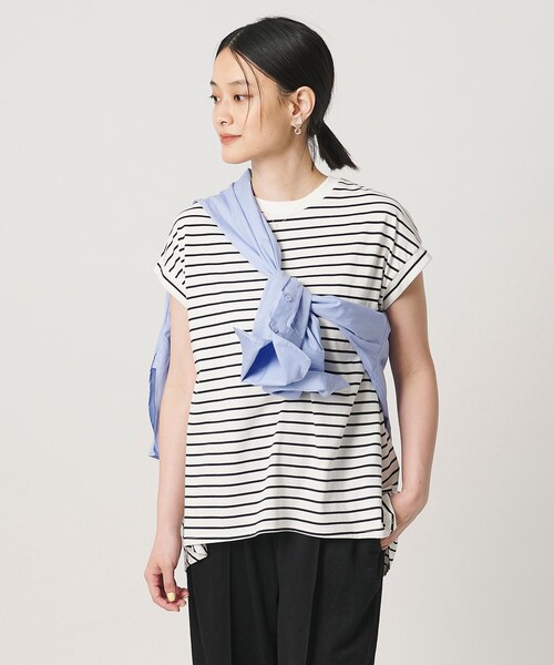 A DAY IN THE LIFE UNITED ARROWS(アデイインザライフユナイテッドアローズ)の「プレーティングテンジク フレア フレンチスリーブTシャツ ‐接触冷感・UVカット・吸水速乾‐<A DAY IN THE LIFE>(Tシャツ/カットソー・レディース・ブラック/オフホワイト/ナチュラル/その他1/コバルトブルー/イエロー・FREE)」の6枚目の写真
