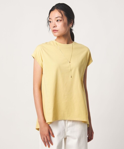 A DAY IN THE LIFE UNITED ARROWS(アデイインザライフユナイテッドアローズ)の「プレーティングテンジク フレア フレンチスリーブTシャツ ‐接触冷感・UVカット・吸水速乾‐<A DAY IN THE LIFE>(Tシャツ/カットソー・レディース・ブラック/オフホワイト/ナチュラル/その他1/コバルトブルー/イエロー・FREE)」の5枚目の写真