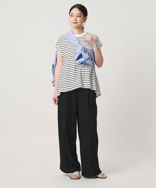 A DAY IN THE LIFE UNITED ARROWS(アデイインザライフユナイテッドアローズ)の「プレーティングテンジク フレア フレンチスリーブTシャツ ‐接触冷感・UVカット・吸水速乾‐<A DAY IN THE LIFE>(Tシャツ/カットソー・レディース・ブラック/オフホワイト/ナチュラル/その他1/コバルトブルー/イエロー・FREE)」の10枚目の写真