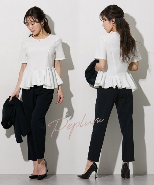 Nissen glamor（ニッセングラマー）の「【大きい胸専用】ぺプラム半袖トップス（アシンメトリーデザイン）（Tシャツ/カットソー・レディース・ブラック/オフホワイト・L/LL/M/3L）」の10枚目の写真