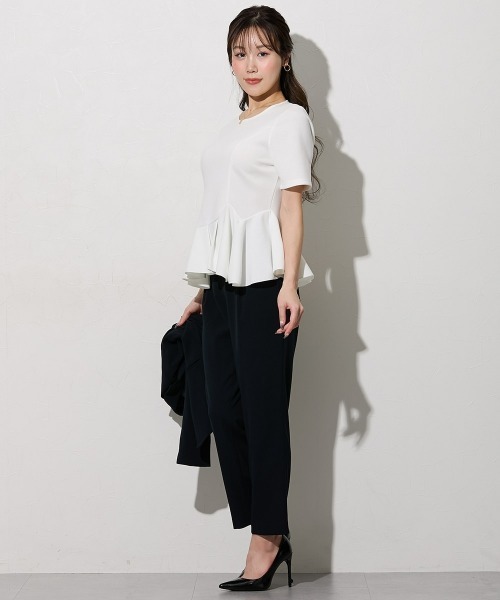 Nissen glamor（ニッセングラマー）の「【大きい胸専用】ぺプラム半袖トップス（アシンメトリーデザイン）（Tシャツ/カットソー・レディース・ブラック/オフホワイト・L/LL/M/3L）」の19枚目の写真